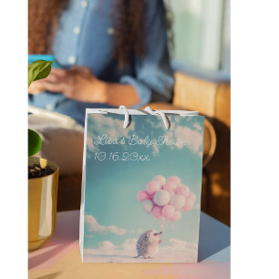 Cute hedgehog with birthday balloons, customisable medium gift bag