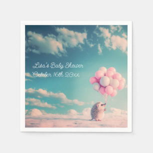 Cute hedgehog with birthday balloons, customisable napkin