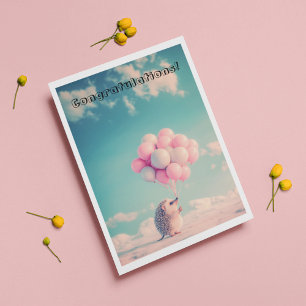 Cute hedgehog with birthday balloons, customisable thank you card