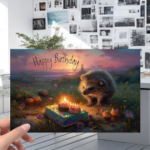 Cute Hedgehog with Candle Cakes - Birthday Card