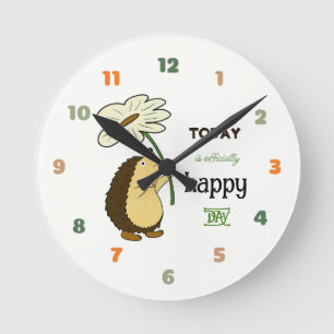 Cute hedgehog with flower round clock