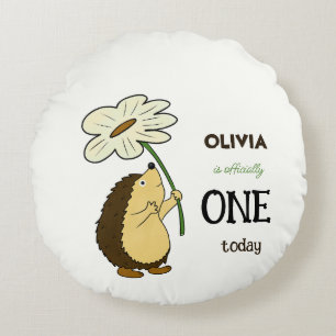 Cute hedgehog with flower round cushion