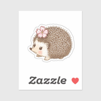 Cute Hedgehog with Flower Watercolor Sticker