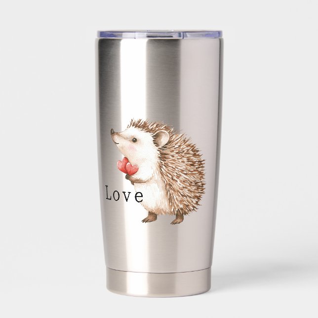 Cute Hedgehog with Hearts Insulated Tumbler (Front)