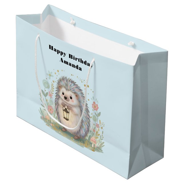 Cute Hedgehog with Lantern Birthday Large Gift Bag (Front Angled)