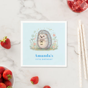Cute Hedgehog with Lantern Birthday Napkin