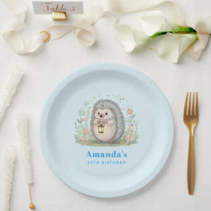 Cute Hedgehog with Lantern Birthday Paper Plate