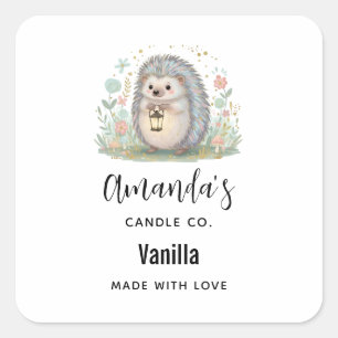 Cute Hedgehog with Lantern Candle Business Square Sticker