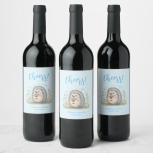 Cute Hedgehog with Lantern Cheers! Wine Label