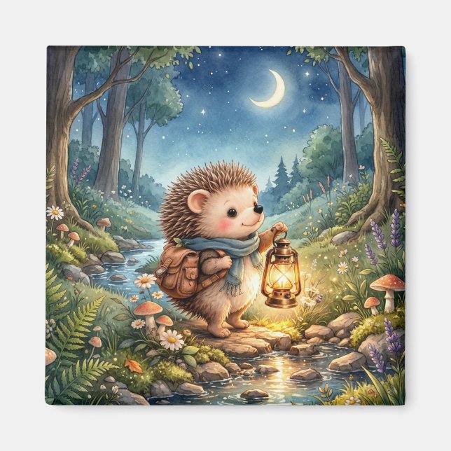 Cute Hedgehog With Lantern Fridge Magnet (Front)