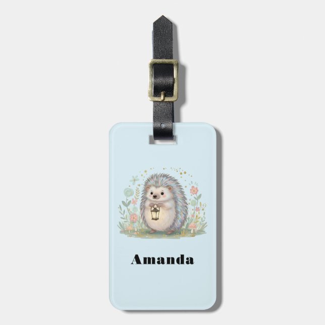 Cute Hedgehog with Lantern Luggage Tag (Front Vertical)