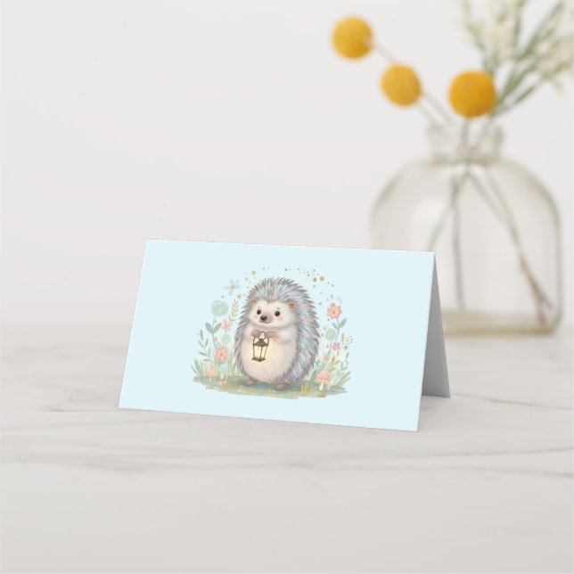 Cute Hedgehog with Lantern Place Card (Front)