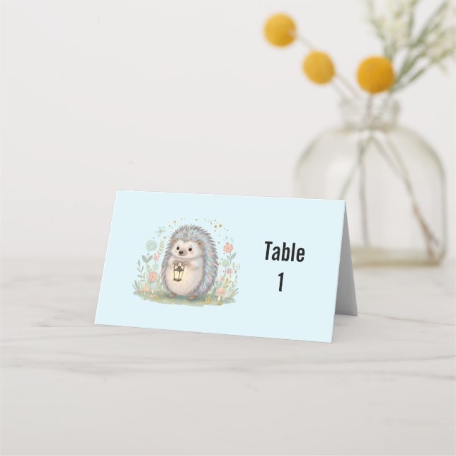 Cute Hedgehog with Lantern Place Card (Front)