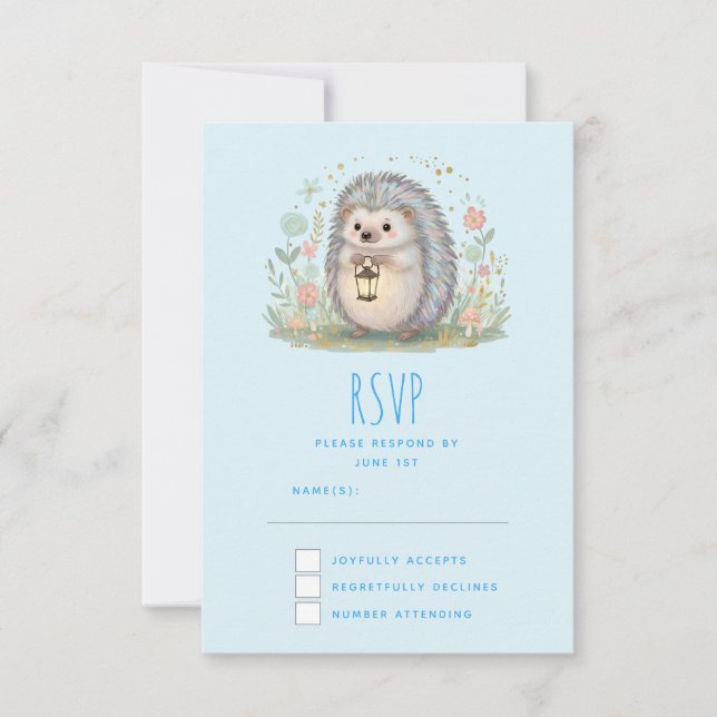 Cute Hedgehog with Lantern RSVP Card (Front)
