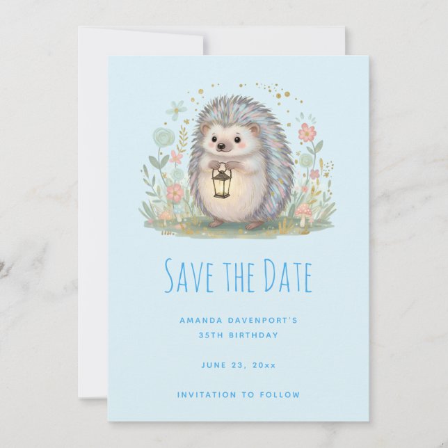 Cute Hedgehog with Lantern Save The Date (Front)
