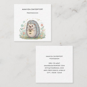 Cute Hedgehog with Lantern Square Business Card