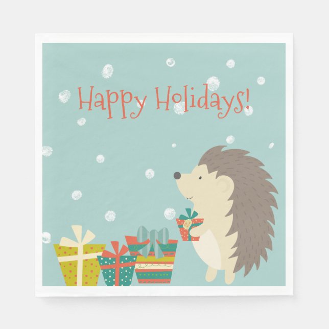 Cute Hedgehog with Presents | Christmas Napkin (Front)