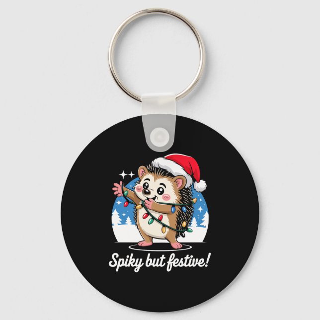 Cute Hedgehog With Santa Hat Christmas Lights Wint Key Ring (Front)
