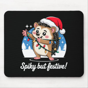 Cute Hedgehog With Santa Hat Christmas Lights Wint Mouse Mat