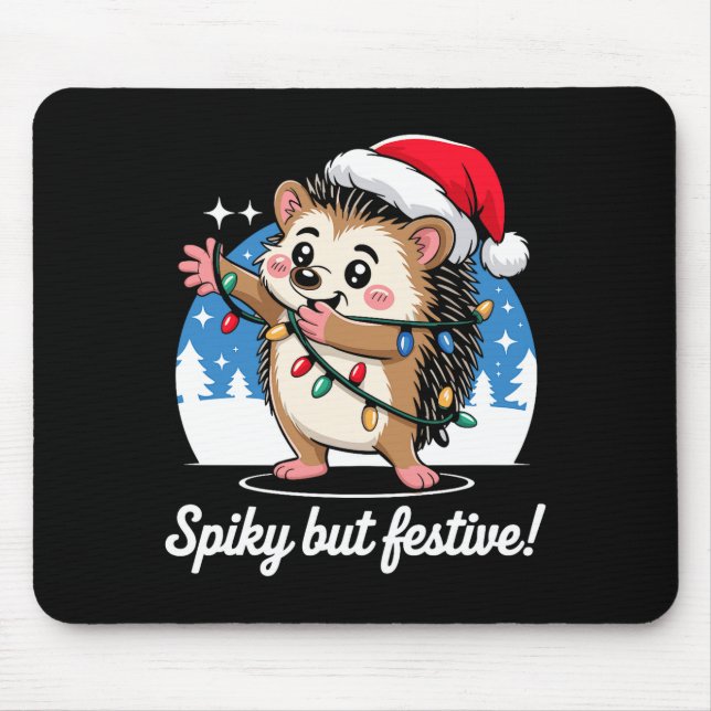 Cute Hedgehog With Santa Hat Christmas Lights Wint Mouse Mat (Front)