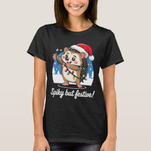 Cute Hedgehog With Santa Hat Christmas Lights Wint T-Shirt