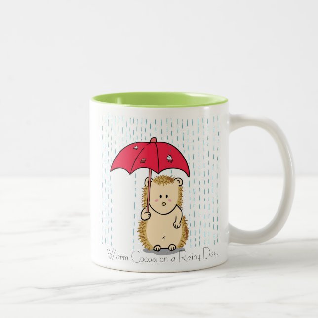 Cute hedgehog with torn umbrella Mug. Two-Tone Coffee Mug (Right)