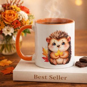 Cute hedgehog withe autum leaf mug