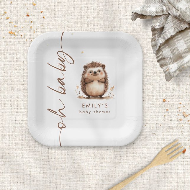 Cute Hedgehog Woodland Oh Baby Shower Paper Plate (Creator Uploaded)