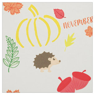 Cute Hedgehogs and Autumn Months Pattern Fabric