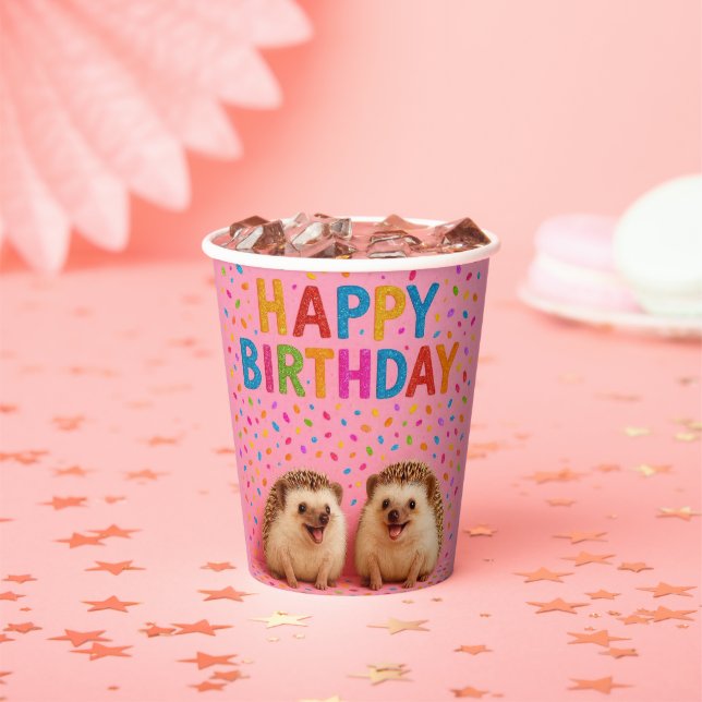 Cute hedgehogs birthday paper cups! cups (Insitu)