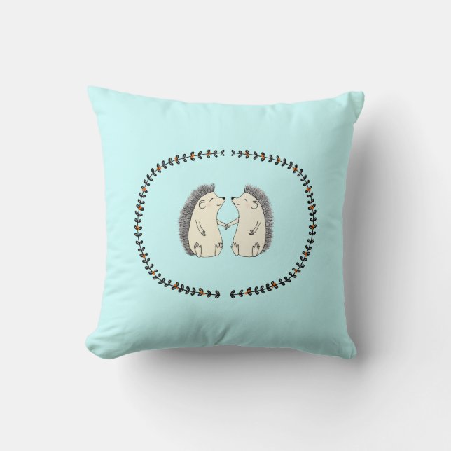 Cute Hedgehogs Couple Woodland Couch Throw Pillow (Front)