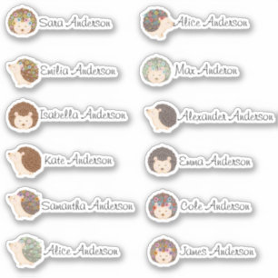 Cute Hedgehogs Custom Multiple Name Stickers