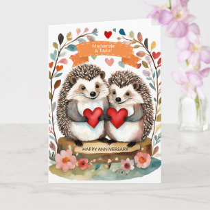 Cute Hedgehogs Hedgehugs personalised Anniversary Card