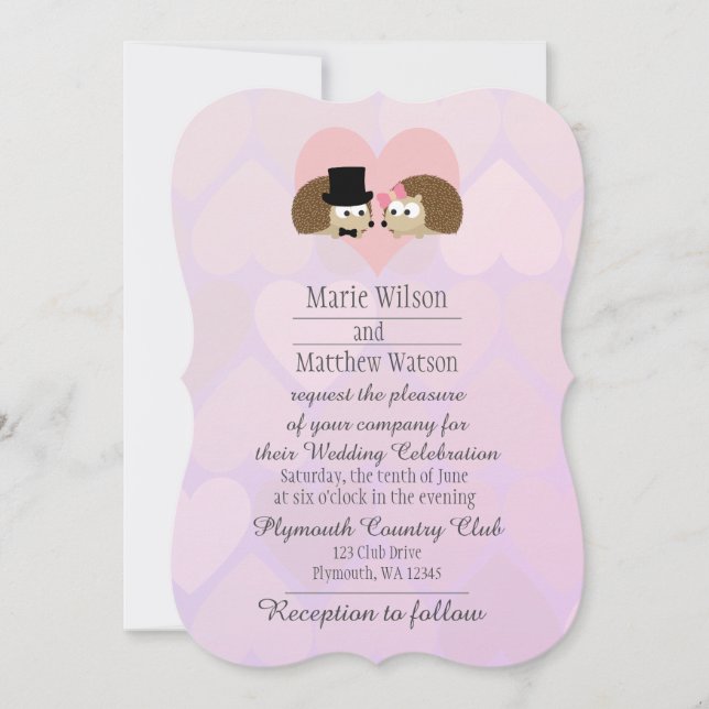 Cute Hedgehogs in Love Wedding Invitation (Front)