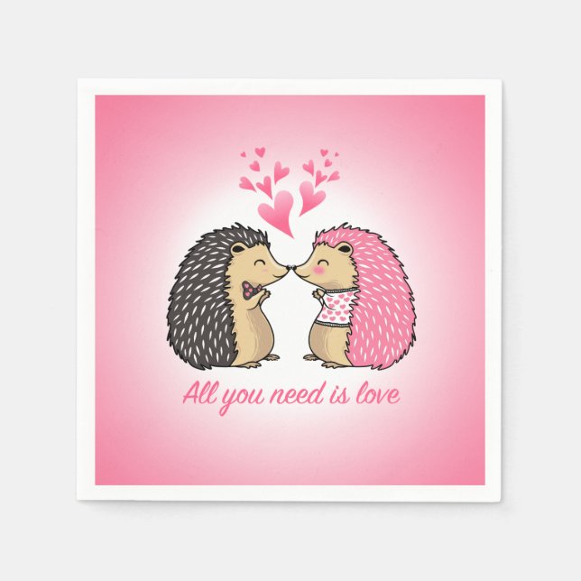 CUTE HEDGEHOGS KISSING HEARTS LOVE DECOUPAGE PAPER NAPKIN (Front)