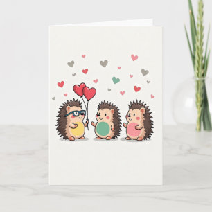 Cute Hedgehogs Love Hearts Card