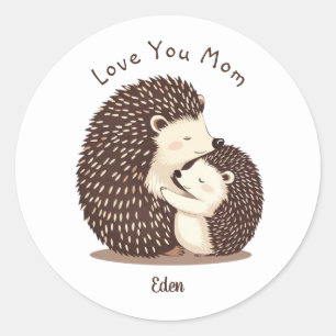 Cute Hedgehogs Mother's day custom  message  Classic Round Sticker