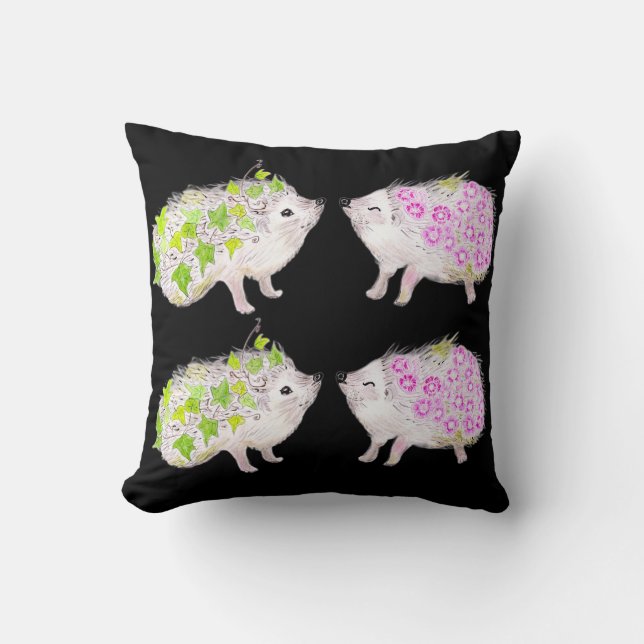 Cute Hedgehogs Throw Pillow (Front)