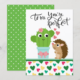 Cute Hedgehog's Valentine   Cactus You're Perfect Holiday Card