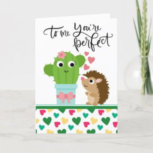 Cute Hedgehog's Valentine   Cactus You're Perfect Holiday Card