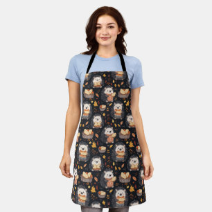 Cute Hedgehogs with Bread and Autumn Leaves Apron