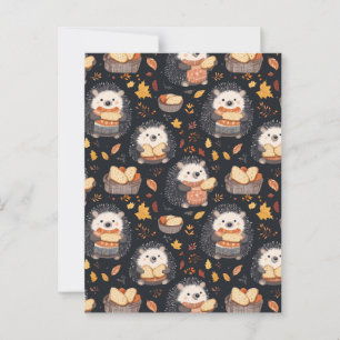 Cute Hedgehogs with Bread and Autumn Leaves Postcard