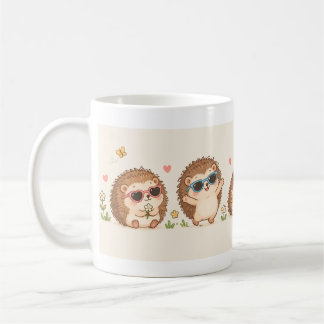 Cute Hedgehogs with Sunglasses Pattern Adorable Coffee Mug