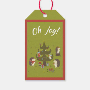 Cute Hedgehogs With Xmas Tree and Sleigh Kids Gift Tags
