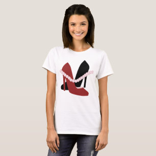 Cute Heels Pearls Woman Fashion Red Black T-Shirt