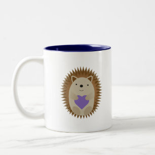 Cute hegehog hugging a purple heart Two-Tone coffee mug