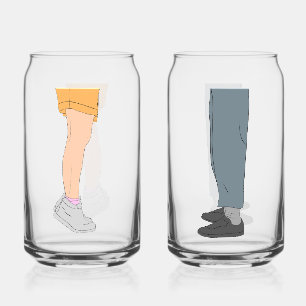 Cute Height Difference Couple Drinkware Set Can Glass