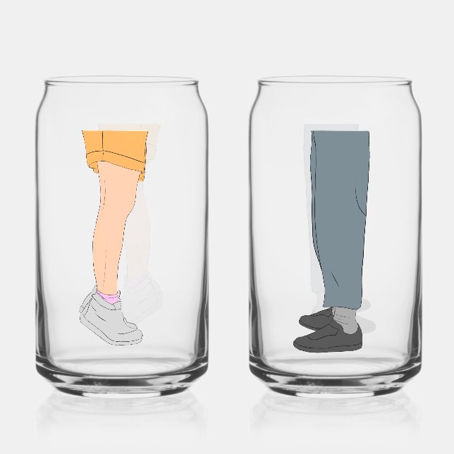 Cute Height Difference Couple Drinkware Set Can Glass (Front)