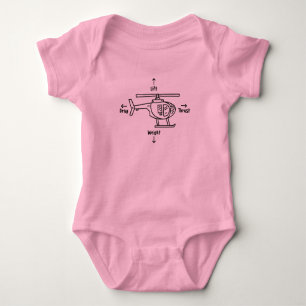 Cute Helicopter Four Forces Flight Illustration Baby Bodysuit