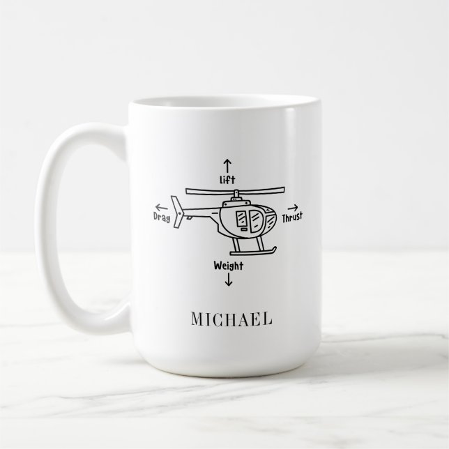 Cute Helicopter Four Forces Illustration Doodle Coffee Mug (Left)